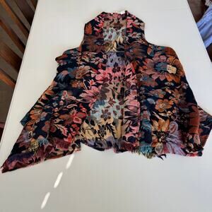 Floral Open-Front Shawl Vest - Multicolor